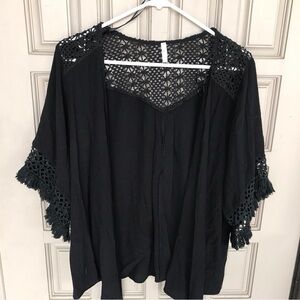 Pink blush shirt, women’s size large, knit, yoke, short sleeves black open